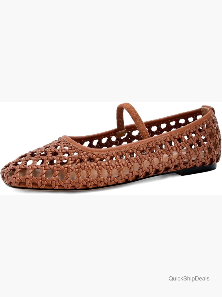 Woven Mesh Ballet Flats Round Toe Mary Jane Flats Buckle Strap Ballerina Flats